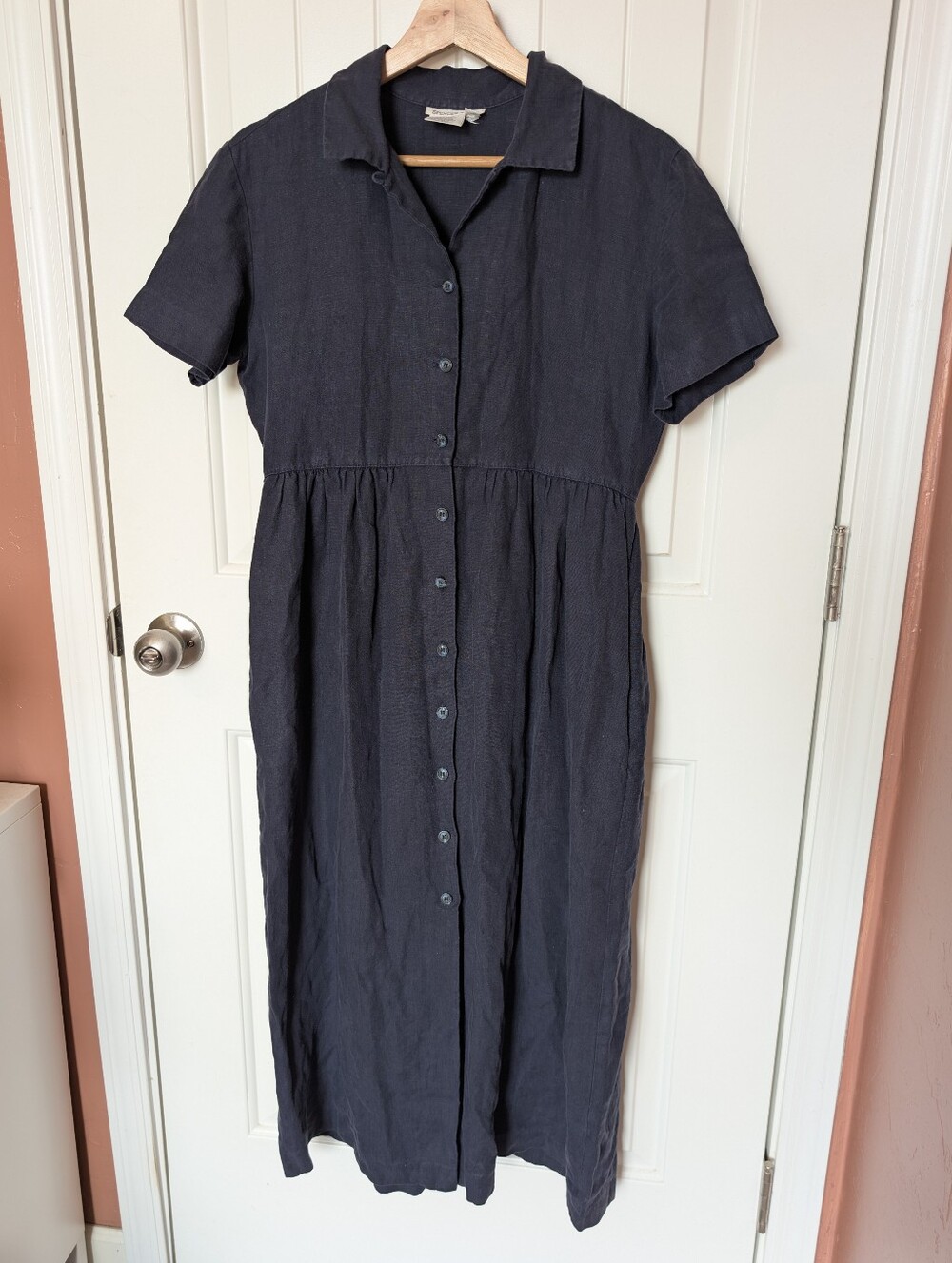 Vintage Spencer Tyler Linen Fit and Flare Midi Dress Small Navy Blue